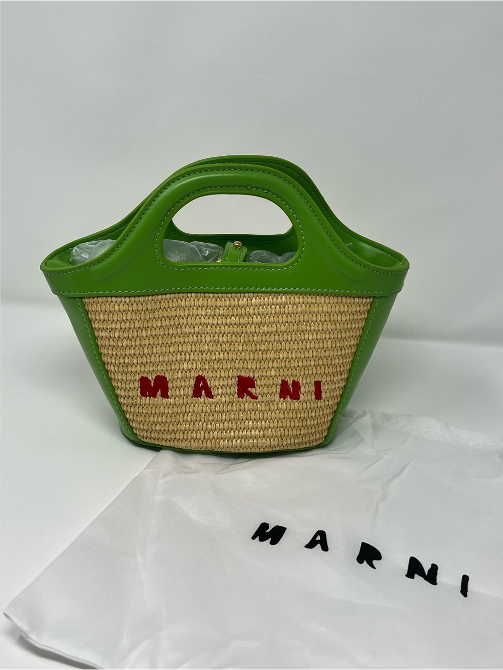 Marni Tropicalia Micro Raffia Leather Top Handle Bag Green - Picture 2 of 11